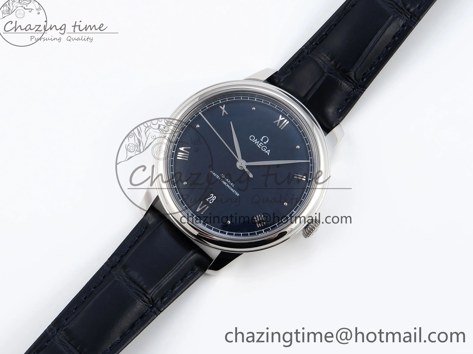0208 Soft De Ville Date SS MKF 1:1 Best Edition Blue Dial Roman Marker on Black Leather Strap A 7745